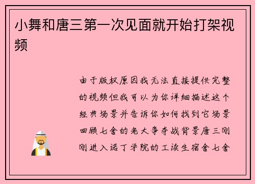 小舞和唐三第一次见面就开始打架视频